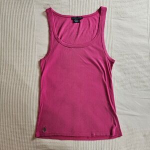 Ralph Lauren Ribbed Tank Top Barbie Pink Polo Player Pony Logo Women XL L